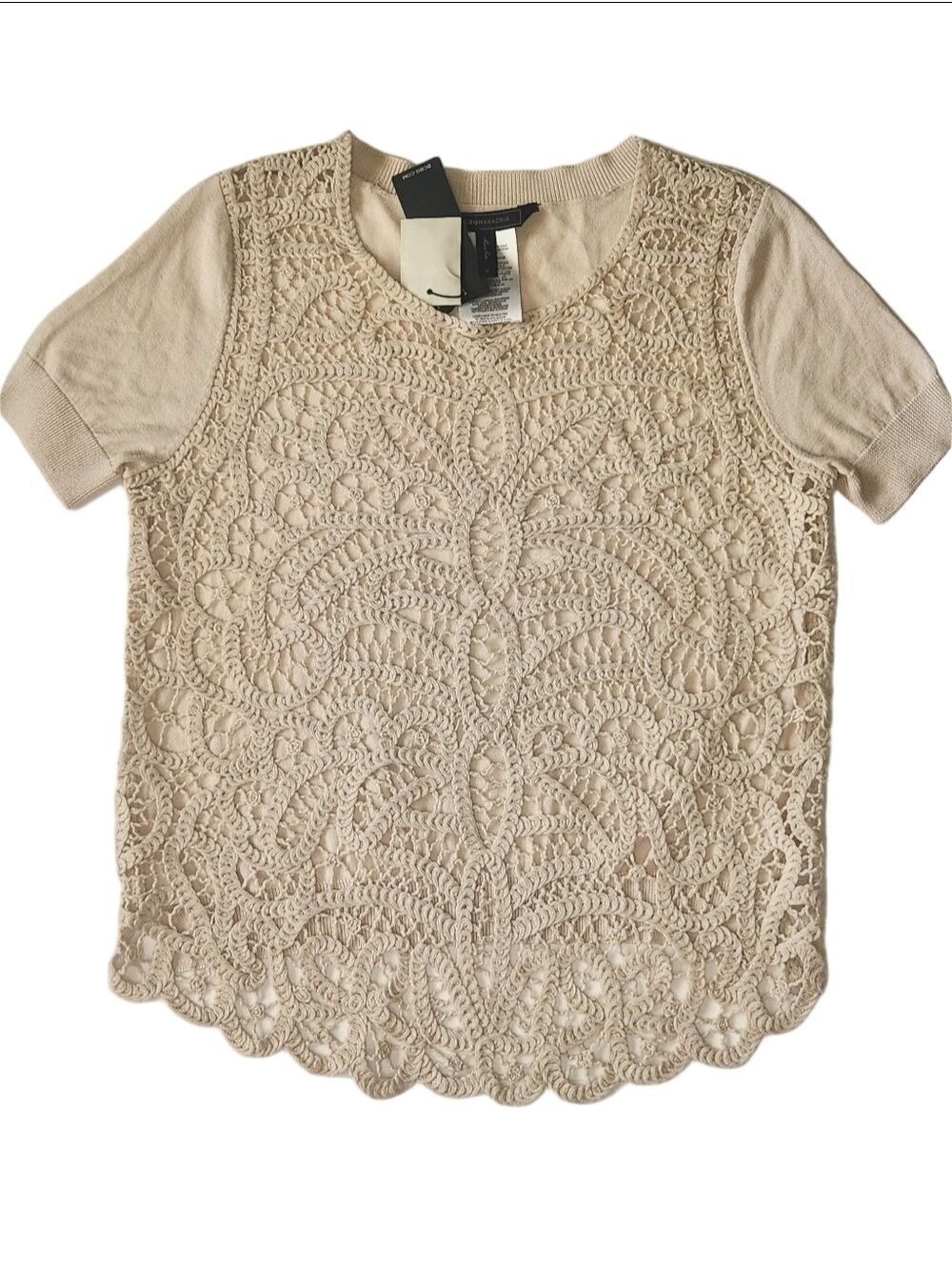 BCBGMAXAZRIA Emmie Crochet Knit Top in the color Almond Blossom Style #KVG1P327